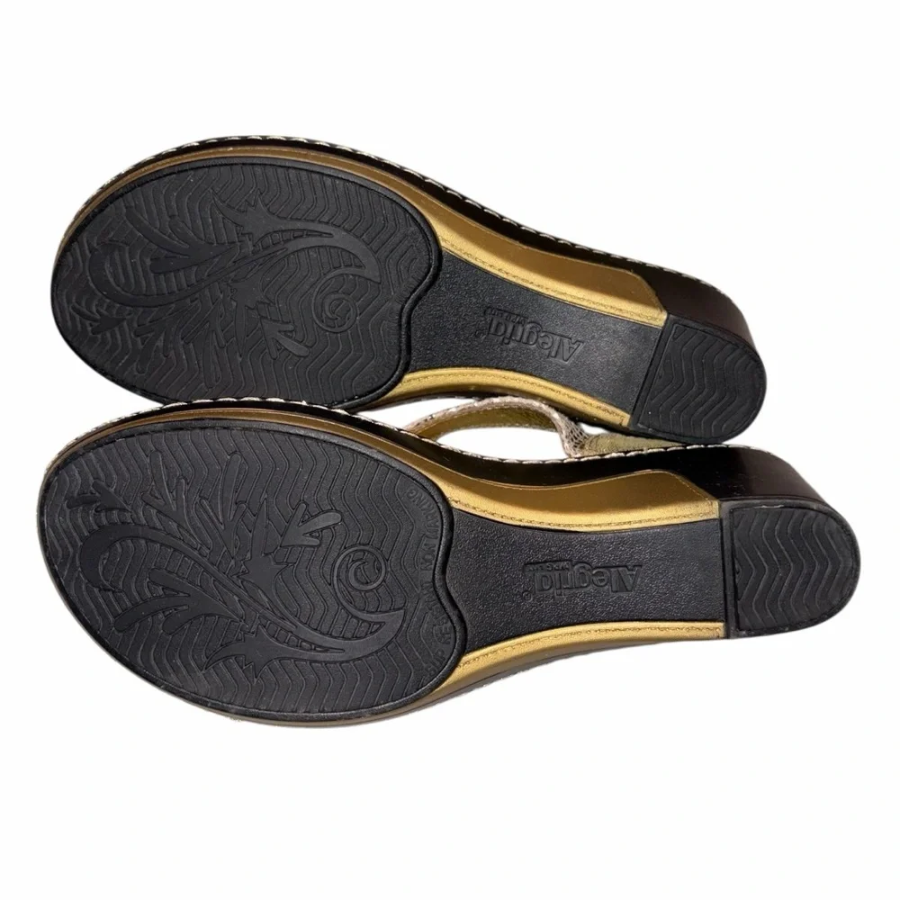 Alegria Lara Gold Metallic Snake Print Wedge Slide Sandals Shoes size 39